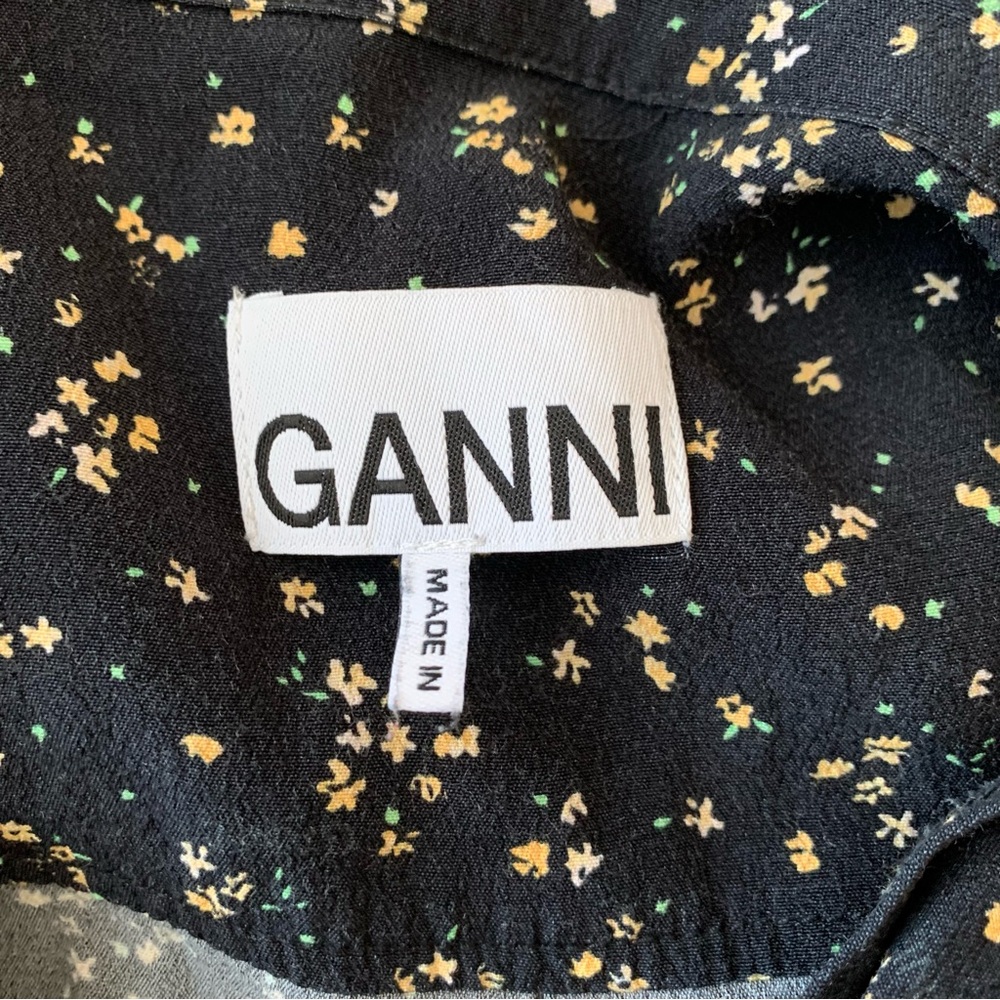 Ganni Designer Printed Crepe Shirt Black Ditsy Fl… - image 9